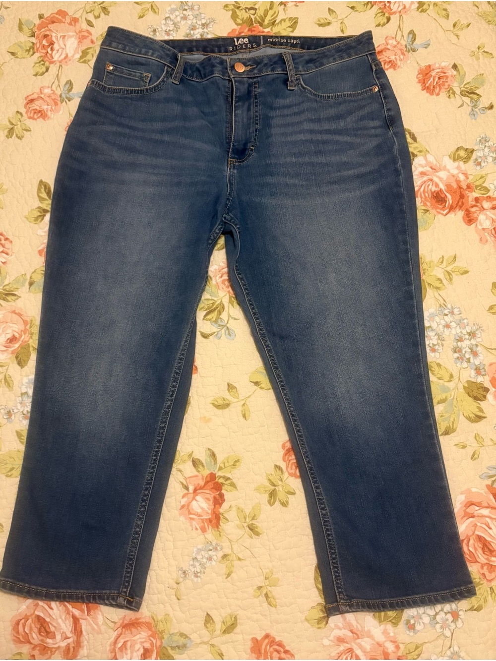 Riders by Lee Capri Jeans Womens 14 Mid Rise Blue Stretch Denim 21" Inseam